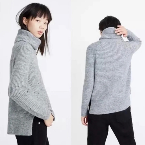 Madewell Mercer Knit Turtleneck Grey Wool Blend Sweater Size Medium EUC - Picture 2 of 7